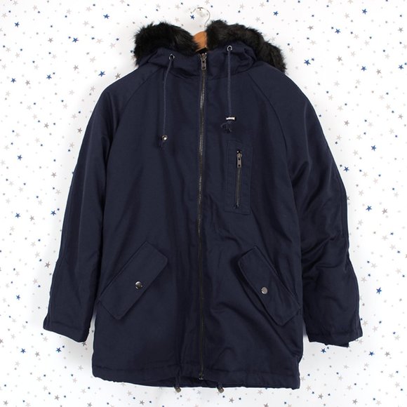 Water Resistant Faux Fur Hooded Jacket Navy - Picture 9 of 11